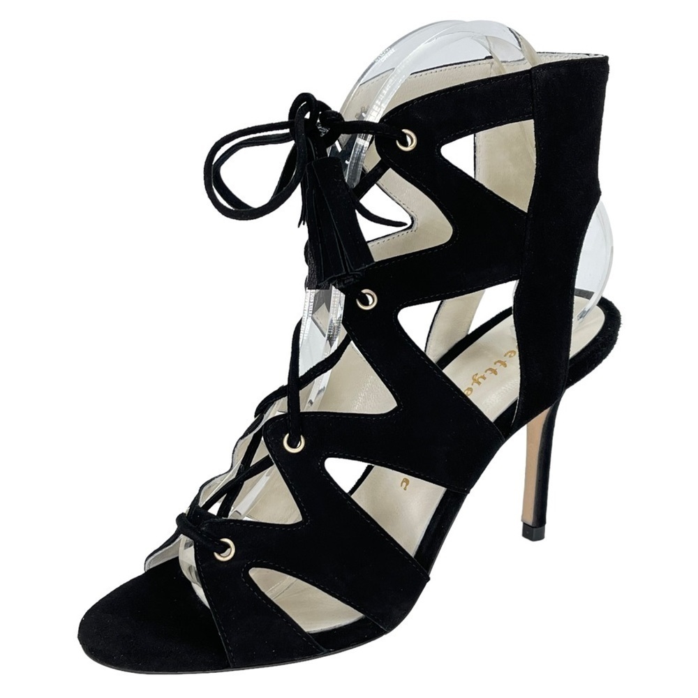 Bettye Muller Swell Black Leather Tie Up Womens Heels Size 8M EU 40